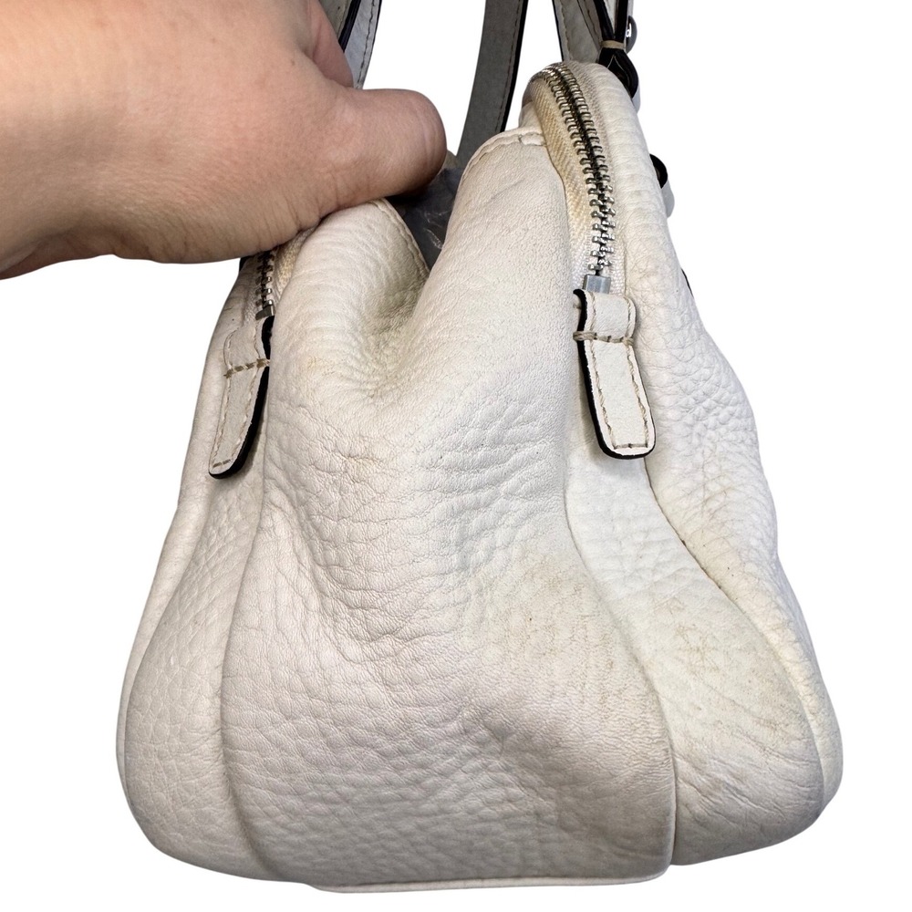 Coach Leather Satchel Handbag Cream Pebble Grain Silver Hardware Top Zip Vintage - Picture 12 of 16